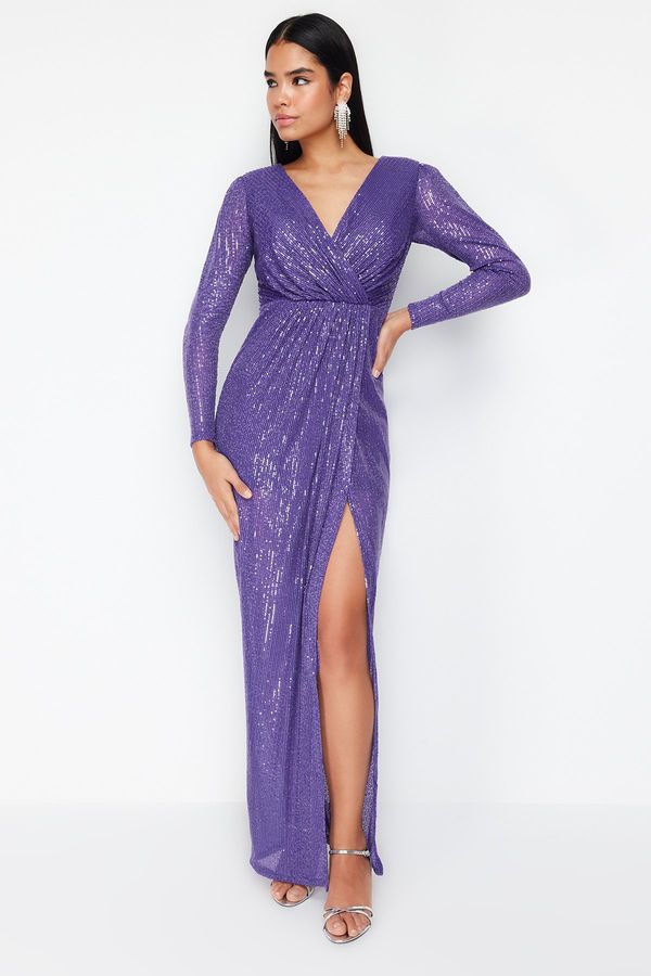 Trendyol Trendyol Purple Sequined Long Woven Stylish Evening Dress