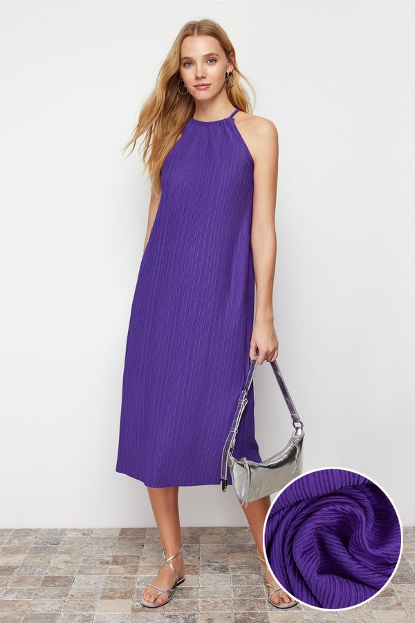 Trendyol Trendyol Purple Shift/Plain Zero Sleeve Midi Pleated Knitted Dress