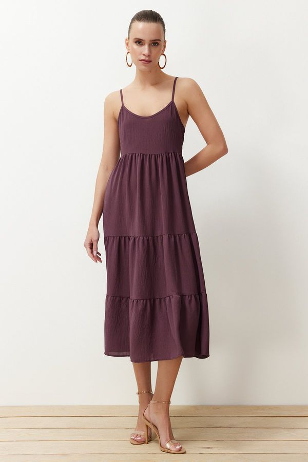 Trendyol Trendyol Purple Skirt Flounce Relaxed Cut Strap Midi Woven Dress
