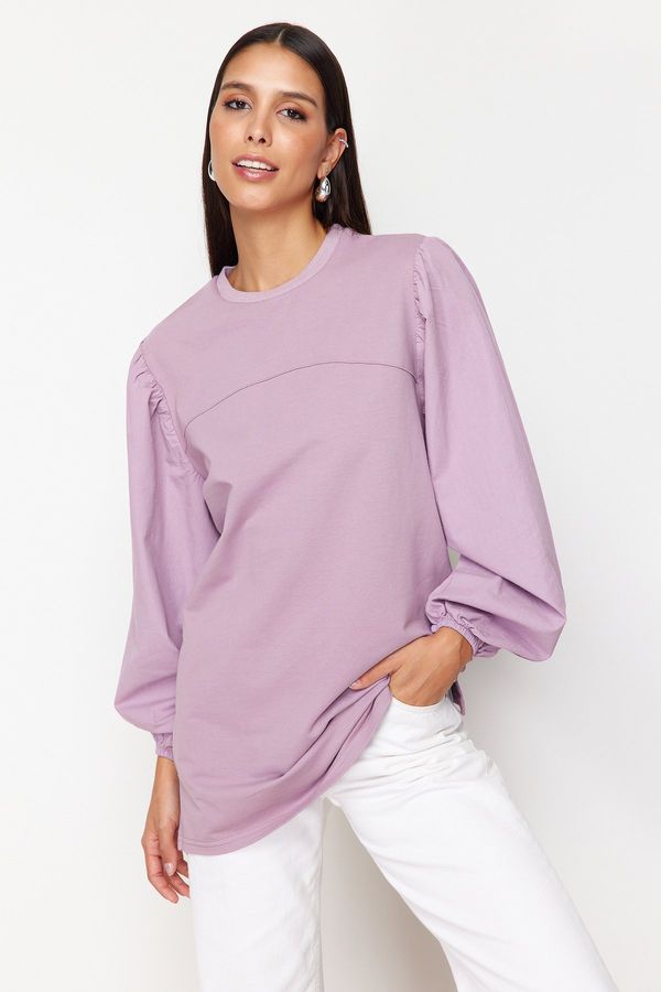 Trendyol Trendyol Purple Sleeve Poplin Detailed Knitted Sweatshirt