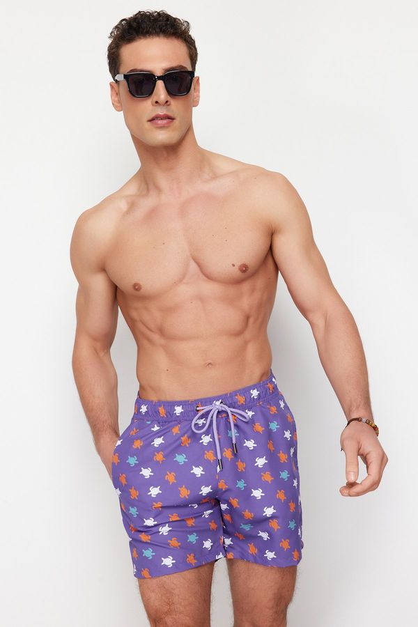 Trendyol Trendyol Purple Standard Size Turtle Patterned Swim Shorts