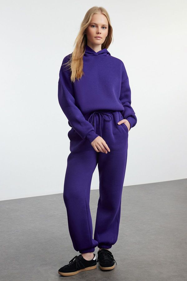 Trendyol Trendyol Purple Thick Fleece Hooded Oversize/Comfortable Cut Knitted Tracksuit Set