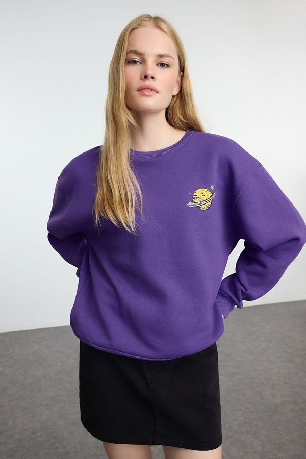 Trendyol Trendyol Purple Thick Inside Fleece Printed Regular/Normal Fit Knitted Sweatshirt