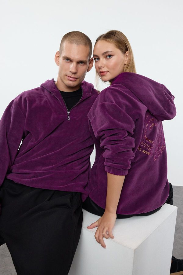 Trendyol Trendyol Purple Unisex Oversize/Wide Cut Hooded Anti-Pilling Warm/Fleece Sweatshirt