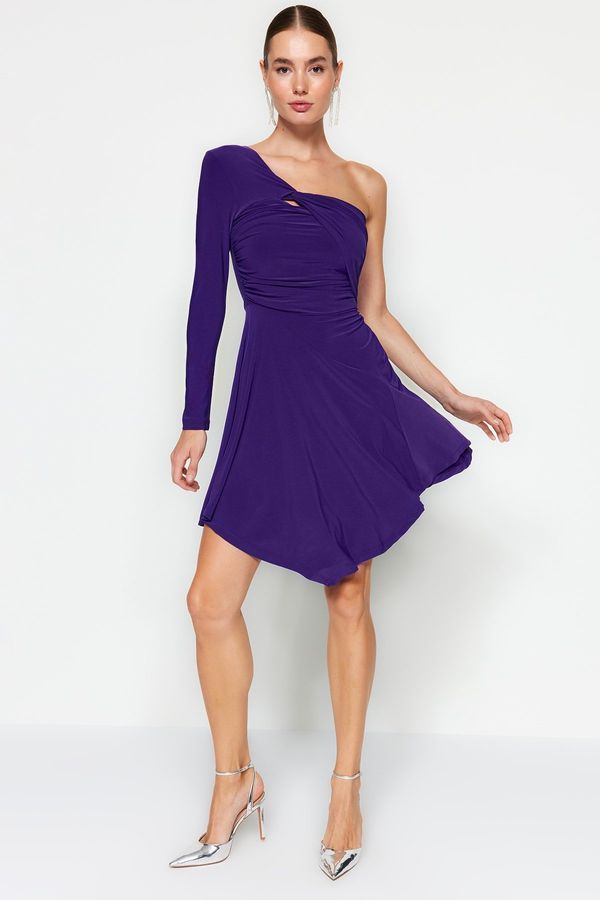 Trendyol Trendyol Purple Waist Drop/Skater Single Sleeve Flounce Elegant Evening Dress