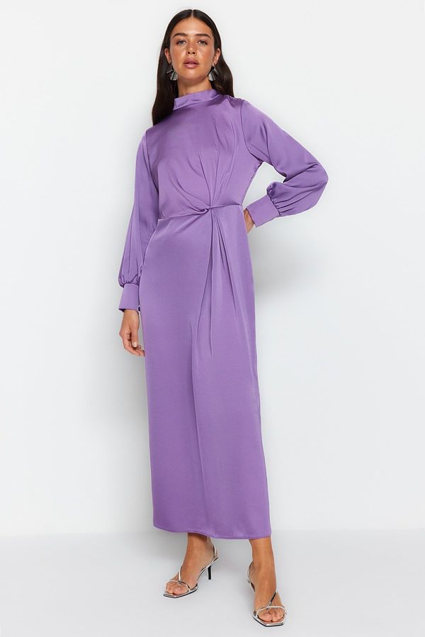 Trendyol Trendyol Purple Waist Gathered Satin Evening Dress