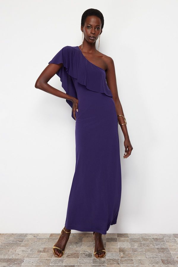 Trendyol Trendyol Purple Waist Opening/Skater Knitted Elegant Evening Dress