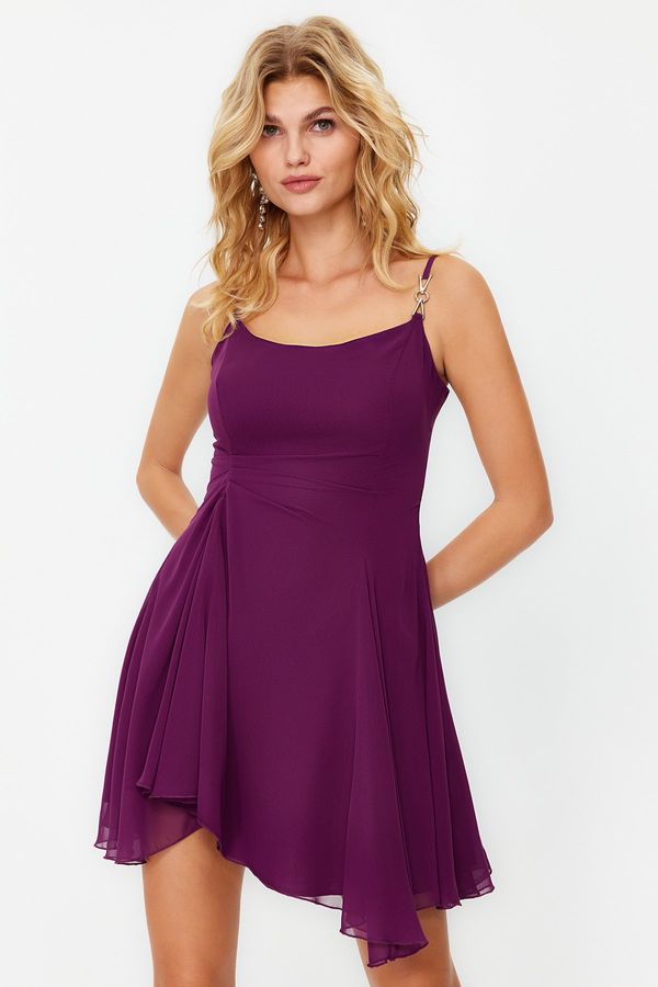 Trendyol Trendyol Purple Waist Open/Skater Chiffon Elegant Evening Dress
