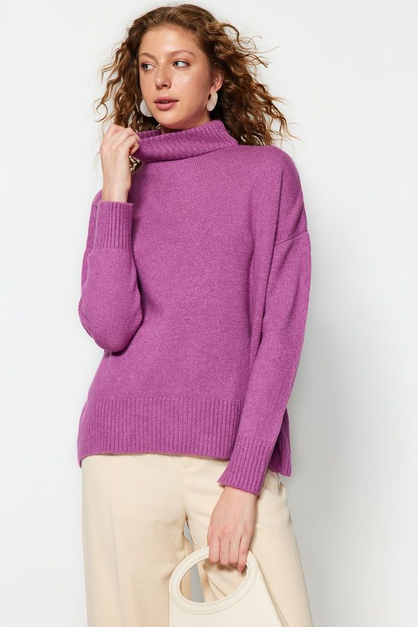 Trendyol Trendyol Purple Wide Fit Soft Textured High Neck Knitwear Sweater