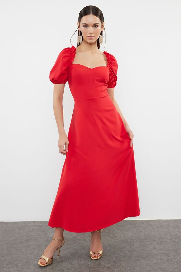 Trendyol Trendyol Red A-Cut Balloon Sleeve Detailed Woven Elegant Evening Dress