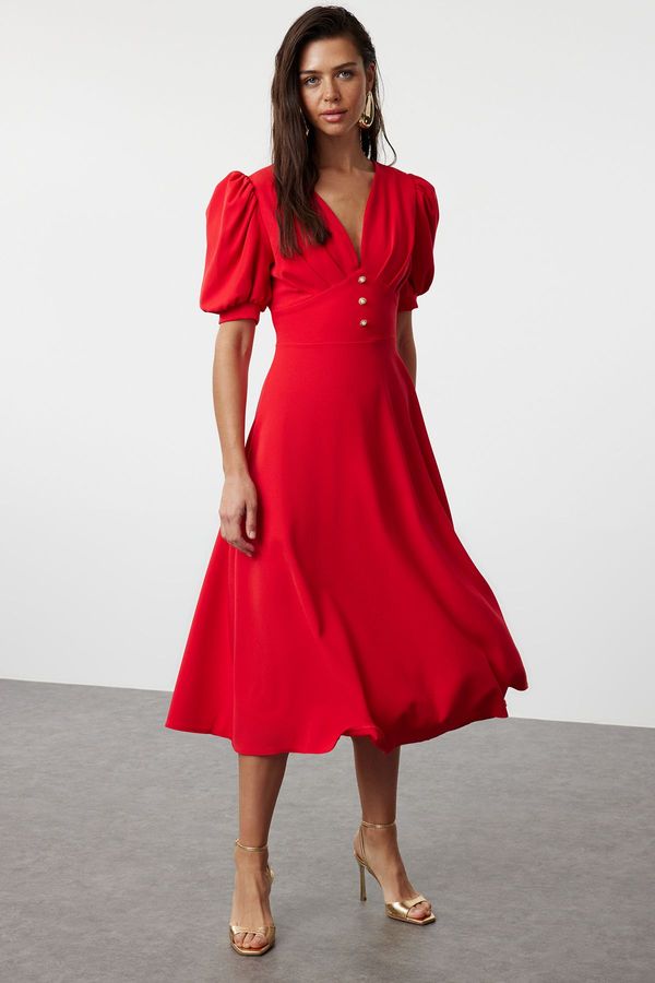 Trendyol Trendyol Red A-Cut Shiny Stone Stylish Evening Dress