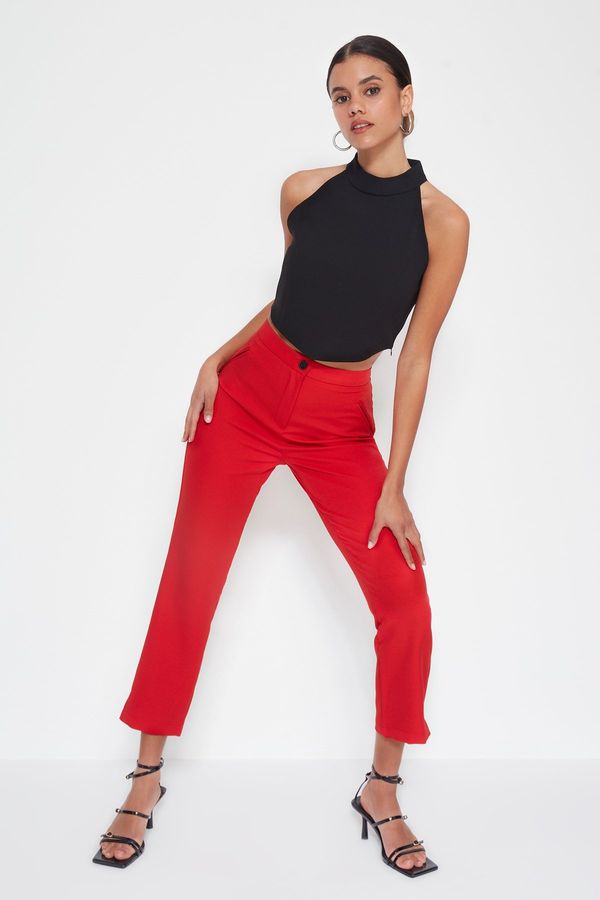 Trendyol Trendyol Red Ankle-Length High Waist Woven Trousers