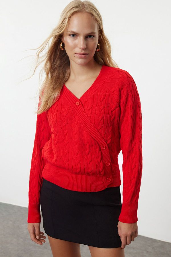 Trendyol Trendyol Red Asymmetric Button Detailed Knitwear Cardigan