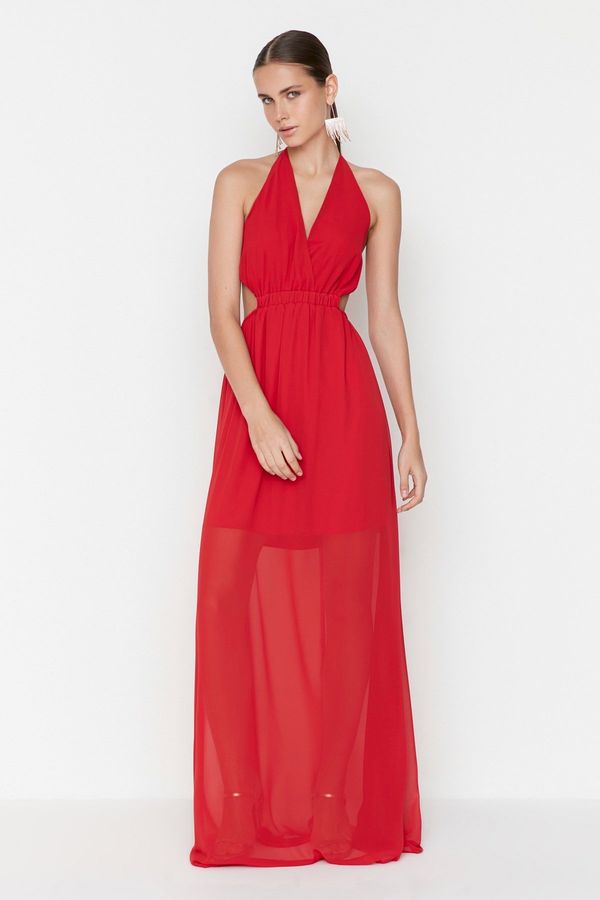 Trendyol Trendyol Red Back Detailed Long Evening Evening Dress