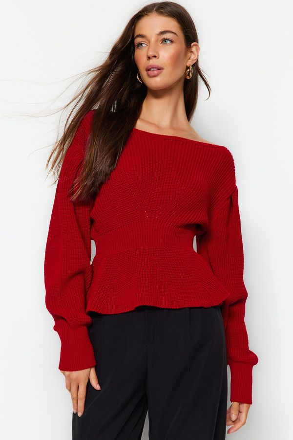 Trendyol Trendyol Red Balloon Sleeve Flounced Knitwear Sweater