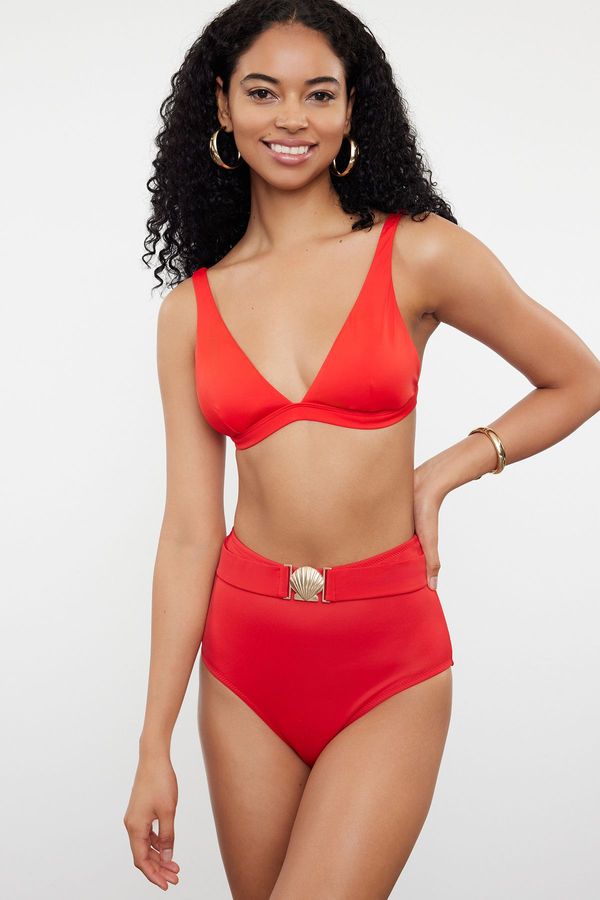 Trendyol Trendyol Red Belt Premium Accessory High Waist Regular Bikini Bottom