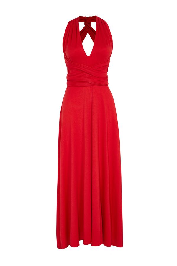 Trendyol Trendyol Red Belted Maxi Knitted Tie Beach Dress