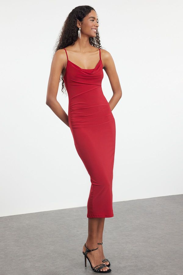 Trendyol Trendyol Red Body-Sit Cowl Collar Woven Dress