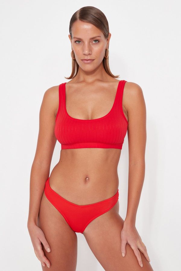 Trendyol Trendyol Red Bralette Textured Bikini Top