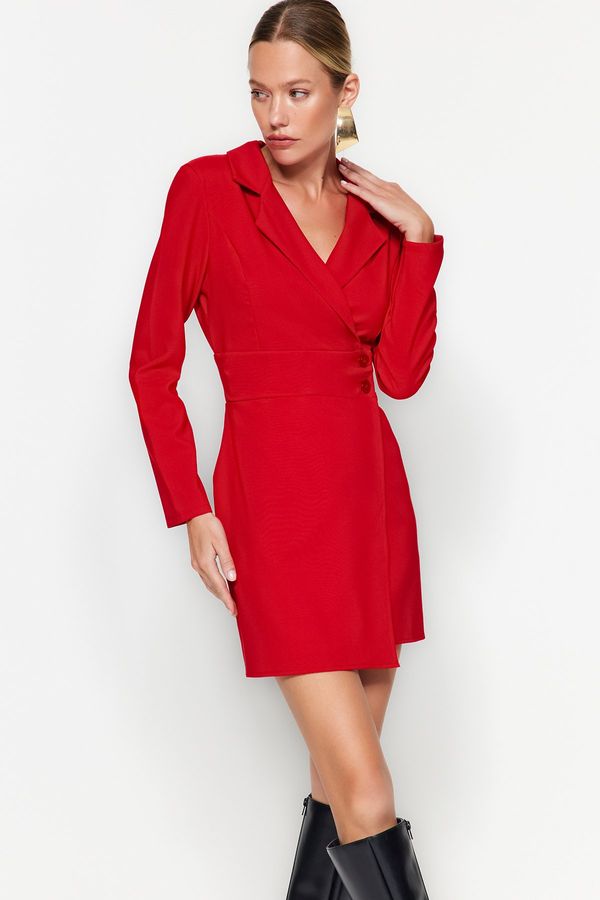 Trendyol Trendyol Red Button Detailed Mini Woven Jacket Dress