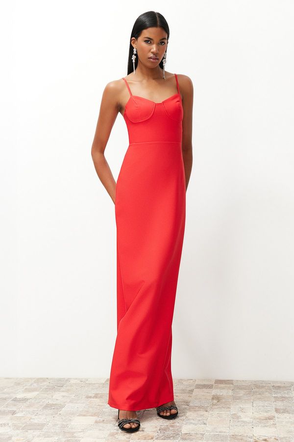 Trendyol Trendyol Red Chest Detailed Body-Shouldered Long Evening Evening Dress