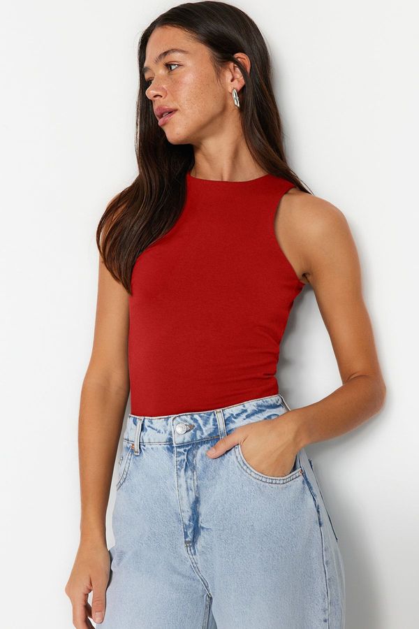 Trendyol Trendyol Red Cotton Halter Neck Fitted/Fits Body Stretch Knitted Undershirt