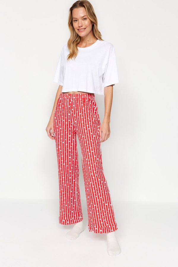 Trendyol Trendyol Red Cotton Striped and Heart Knitted Pajama Bottoms