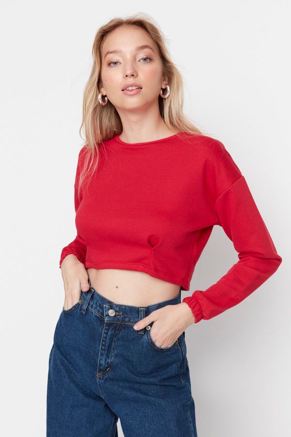 Trendyol Trendyol Red Crop Waist, Shirred, Thin, Knitted Sweatshirt