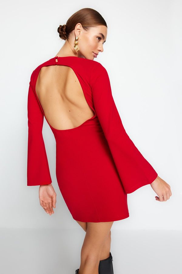 Trendyol Trendyol Red Decollete Decollete Spanish Sleeve Mini Knitted Dress