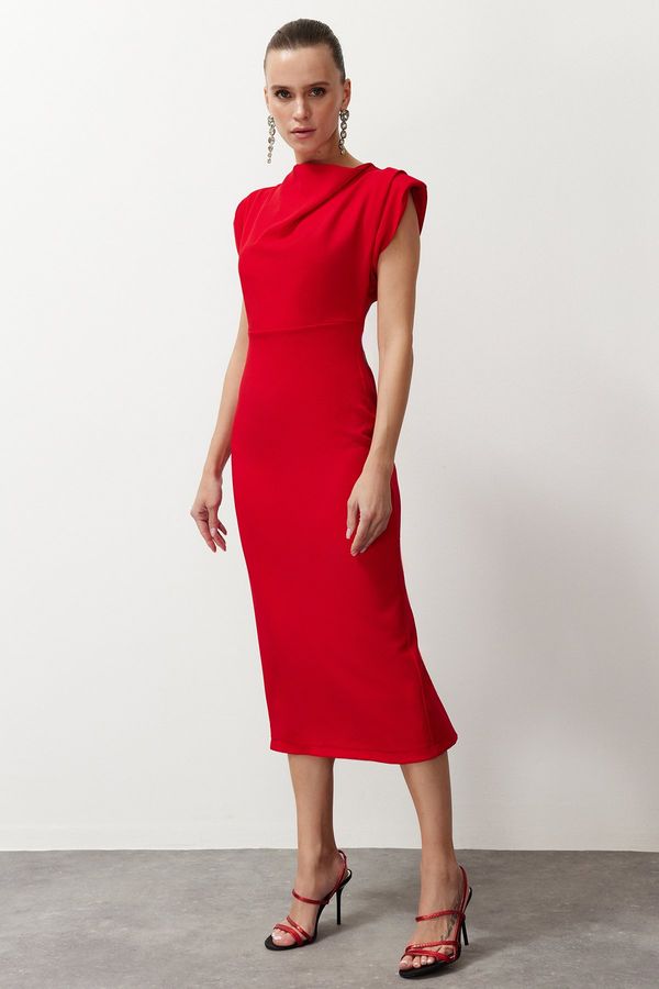 Trendyol Trendyol Red Degaje Collar Body-Fitting Woven Stylish Evening Dress