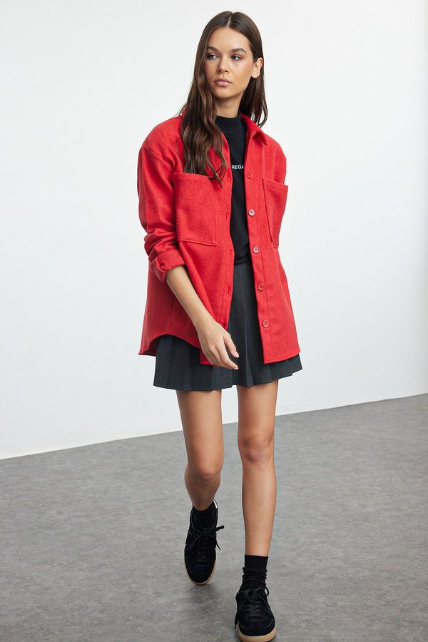 Trendyol Trendyol Red Double Pocket Oversize/Wide Pattern Cashmere Woven Shirt