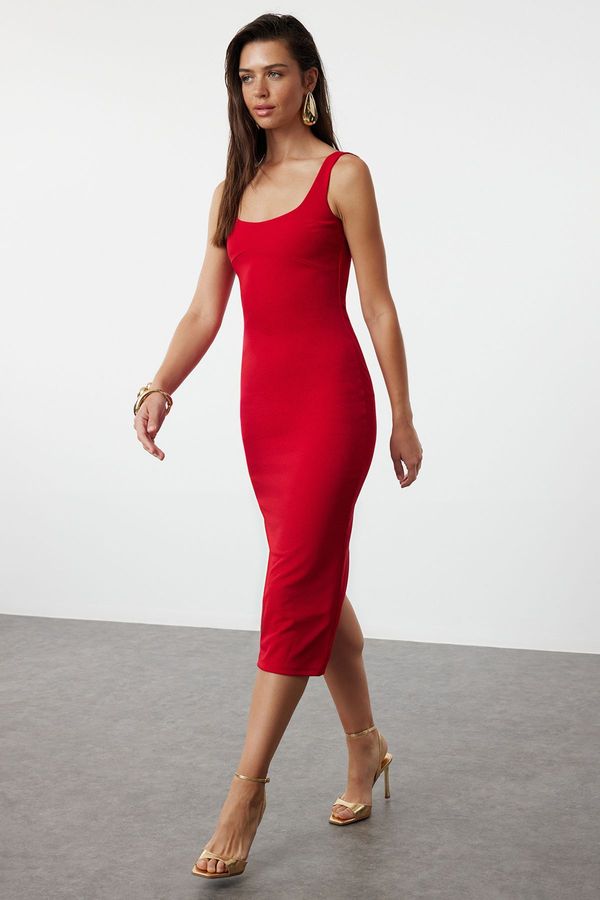 Trendyol Trendyol Red Fitted Knitted Elegant Evening Dress