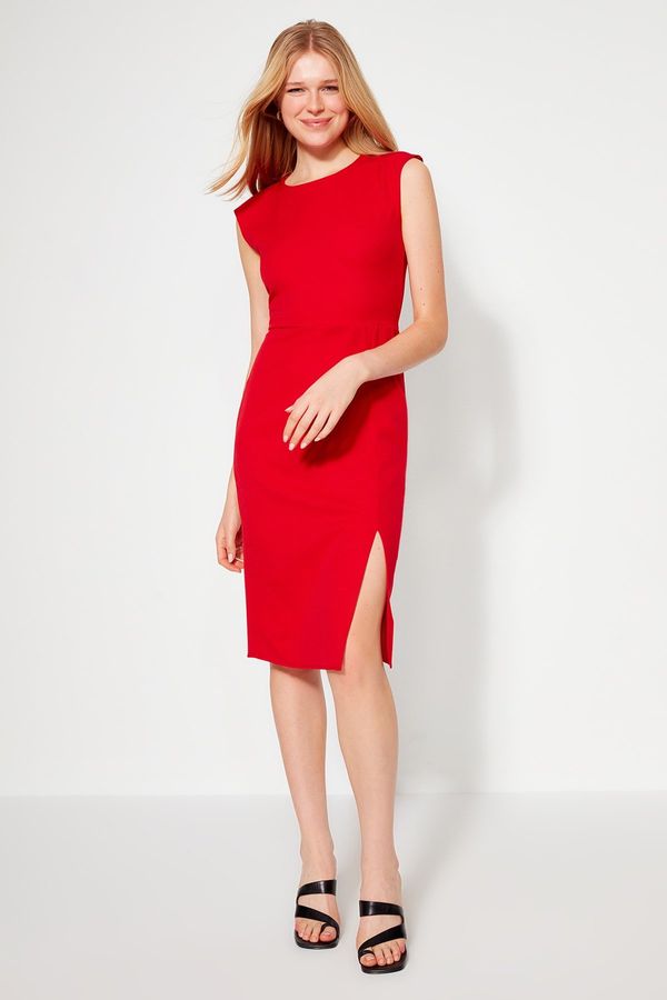 Trendyol Trendyol Red Fitted Midi Woven Waistband Woven Dress