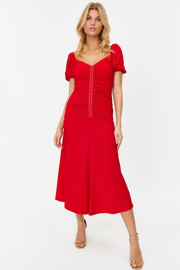 Trendyol Trendyol Red Fitted Snake Knitted Elegant Evening Dress