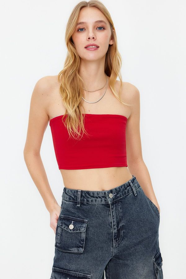 Trendyol Trendyol Red Fitted Strapless Collar Crop Stretchy Knitted Blouse