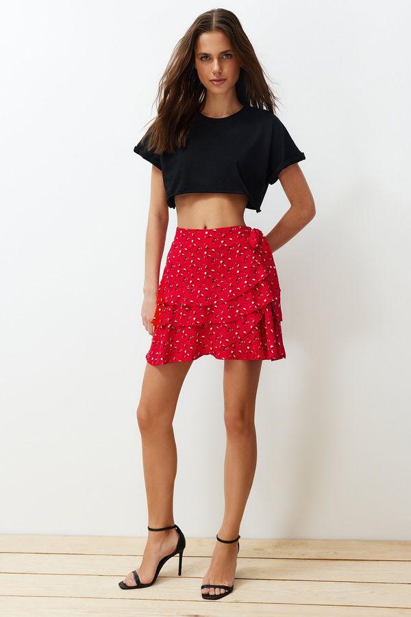 Trendyol Trendyol Red Floral Patterned Viscose Mini Shorts Skirt