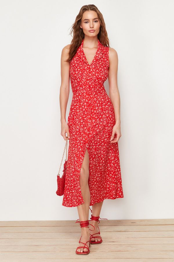 Trendyol Trendyol Red Floral Viscose Midi Woven Dress