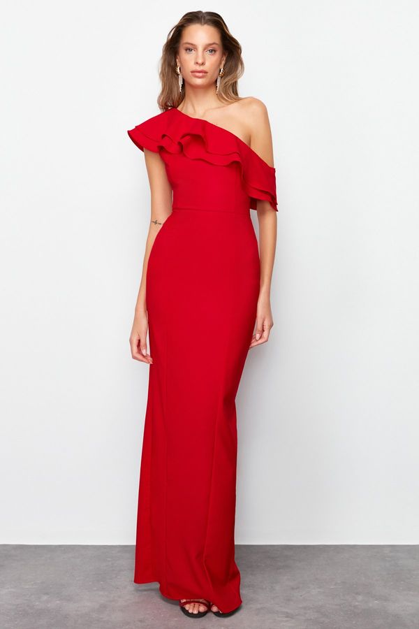 Trendyol Trendyol Red Flounce Detailed Woven Elegant Evening Dress