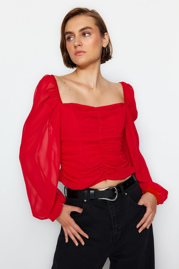 Trendyol Trendyol Red Gathered and Sleeve Detail Woven Blouse