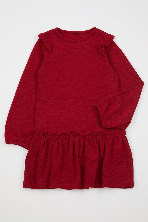 Trendyol Trendyol Red Girl Ruffle Detailed Mini Plain Knit Dress