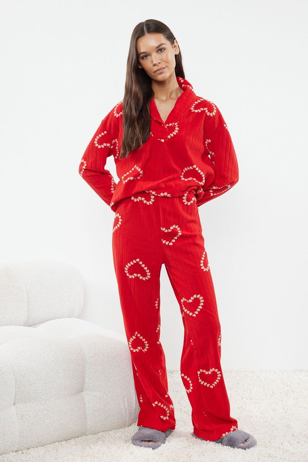 Trendyol Trendyol Red Heart Polar Fleece Knitted Pajama Set