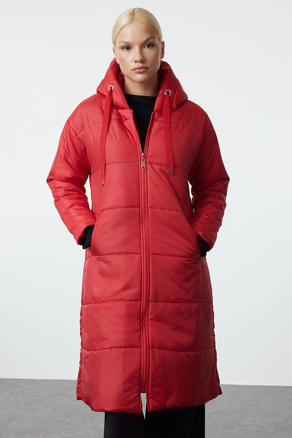 Trendyol Trendyol Red Hooded Water Repellent Long Regular Fit Puffer Jacket