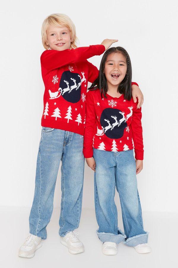Trendyol Trendyol Red Jacquard Unisex Kids Knitwear Sweater