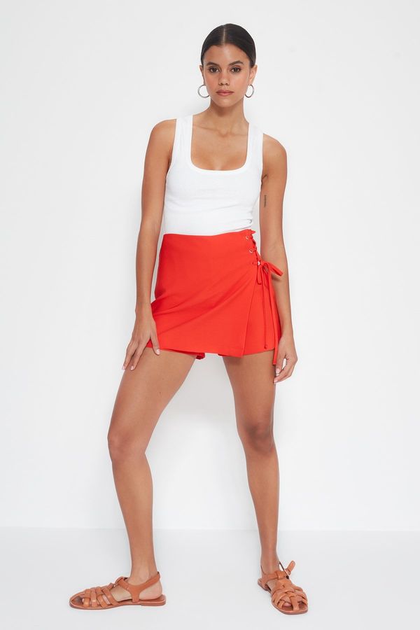 Trendyol Trendyol Red Lace-Up and Eyelet Detail Woven Shorts Skirt