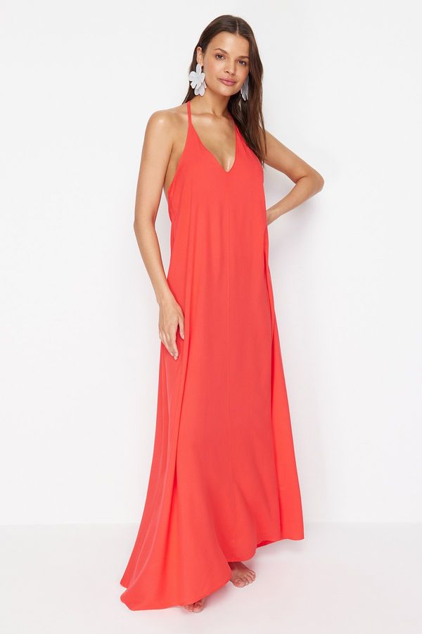 Trendyol Trendyol Red Maxi Woven Back Low-cut Beach Dress