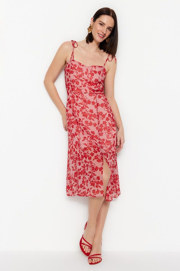 Trendyol Trendyol Red Midi Woven Lined Floral Pattern Woven Dress