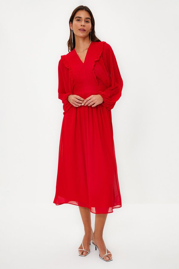 Trendyol Trendyol Red Minimal Patterned Chiffon Lined Woven Dress