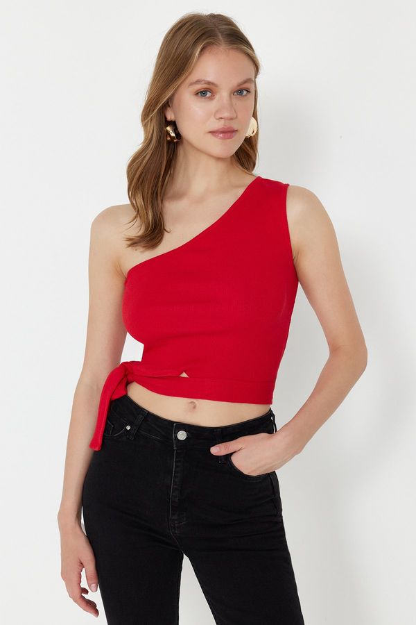 Trendyol Trendyol Red One-Shoulder Fitted Blouse with Tie Detail