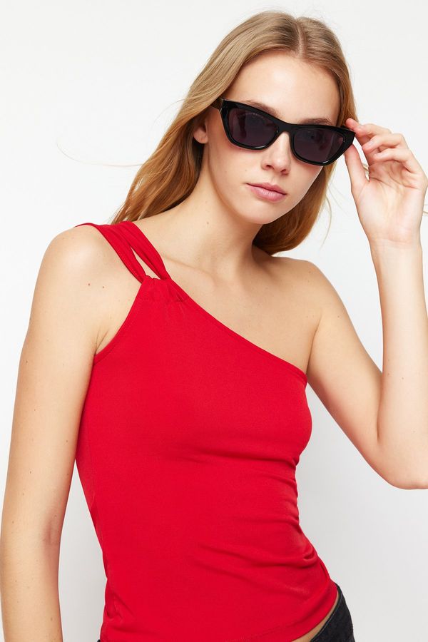 Trendyol Trendyol Red One Shoulder Fitted Stretchy Knitted Blouse