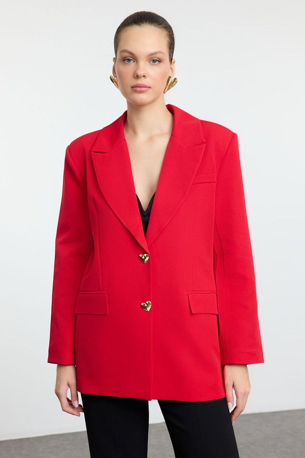 Trendyol Trendyol Red Oversize Heart Button Blazer Jacket